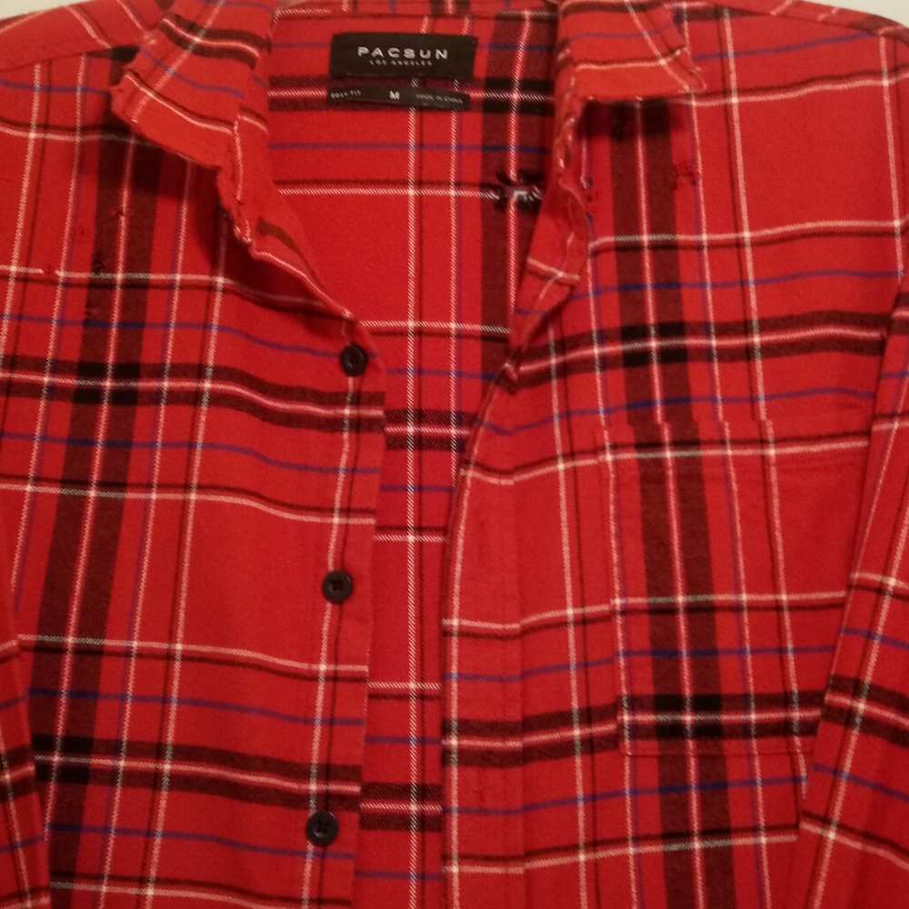 PACSUN MEN'S CASUAL FLANNEL BUTTON DOWN SHIRT